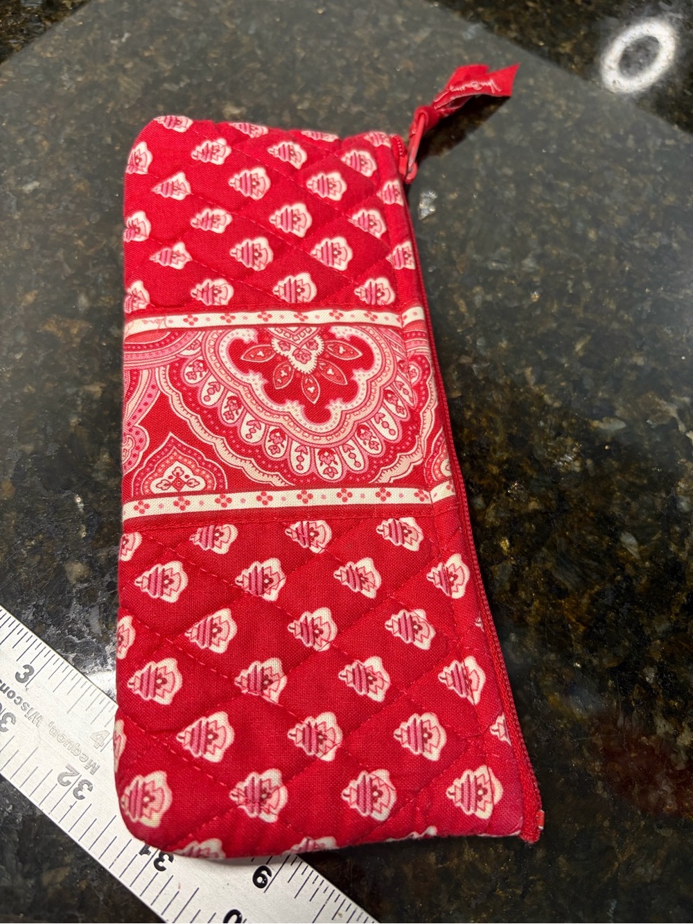 VERA BRADLEY Quilted Pencil Pouch in Retired Nantucket Red Pattern